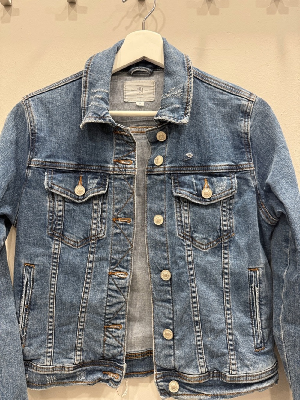 Hand-Painted Blue Denim Jean Jacket with Celestial Heart Back - Picture 5 of 6